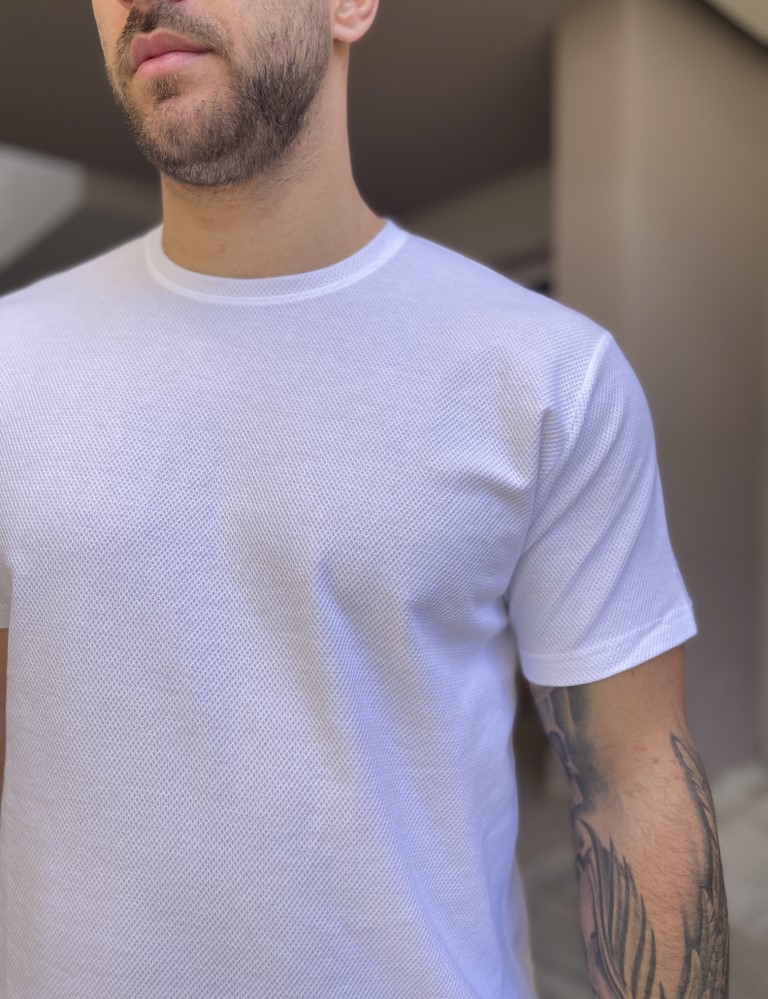 Origin ανδρική λευκή βαμβακερή κοντομάνικη μπλούζα με ανάγλυφο ύφασμα 242730W φωτογραφία